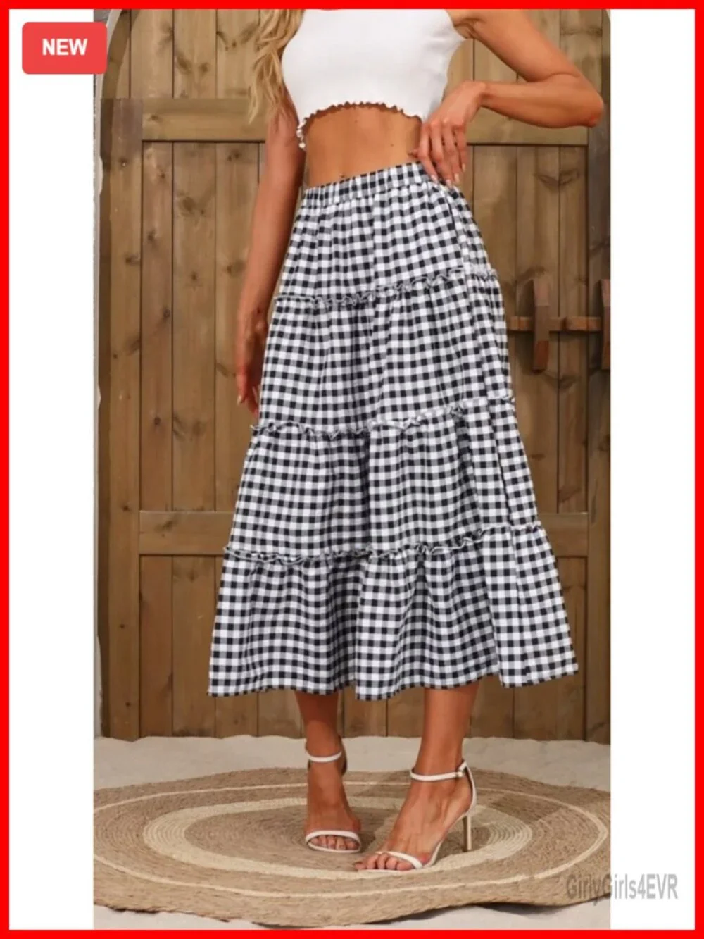 Womens Plaid Gingham Maxi Skirt with Pockets High Waist A Line Flared Long